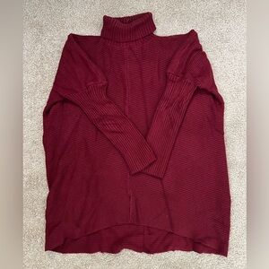 Turtleneck Ribbed Sweater - Deep Burgundy